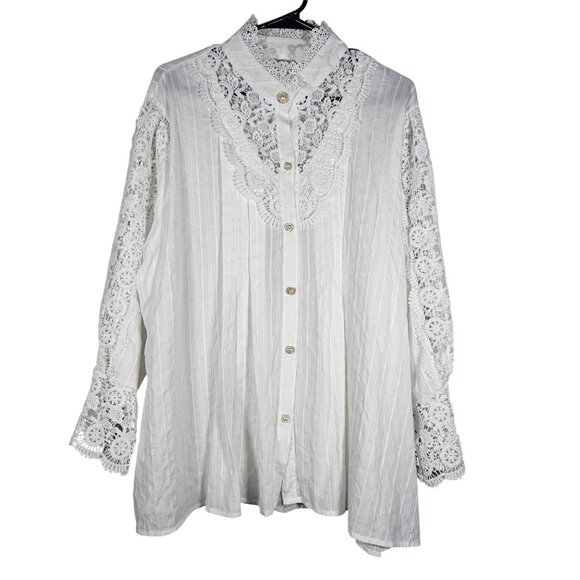 Regal White Boho Lace Button Up Blouse Woman’s 4XL Victorian Prairie Romantic To - Picture 2 of 12